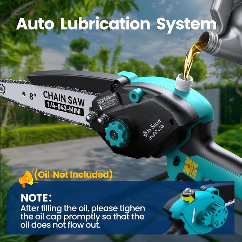 DocSmart Mini Chainsaw Cordless, 8 inch & 6 inch Electric Chain Saw with 2pcs 4000mAh Batteries, Battery Powered Handheld Saw for Trees Trimming Wood Cutting, Ideal Gift for Men Dad Husband - Image 5
